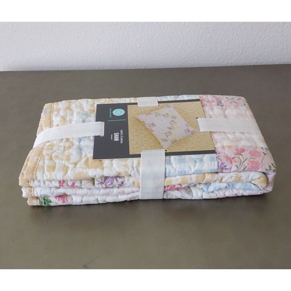 Martha Stewart Collection CHECKER FLORAL Multicolor Quilted Standard Pillow Sham - Picture 6 of 9